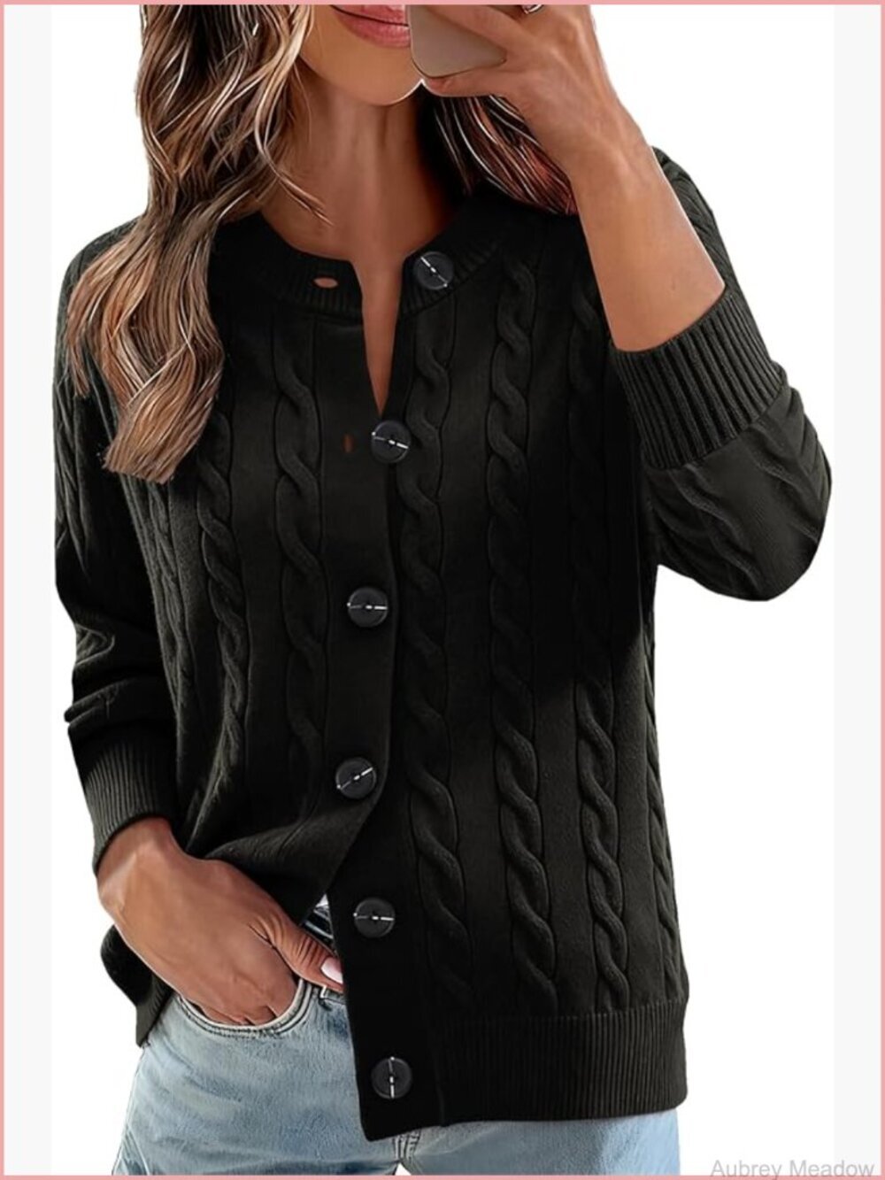 Women Cable Knit Long Sleeve Open Front Cardigan Sweater
